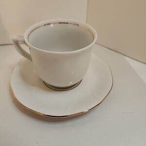 Southington by Baum Blanco Cup & Saucer Fine China Poland White Gold Demitasse